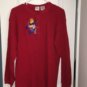 Vtg red Thermal Winnie the Pooh Piglet Ski shirt